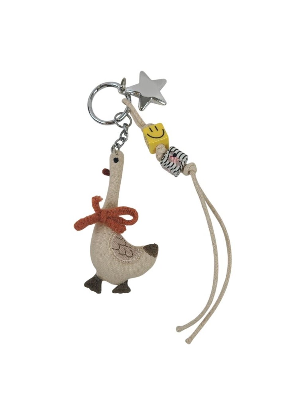 Cute Goose Keychain With Beads Star Charm & Fabric Tassels
